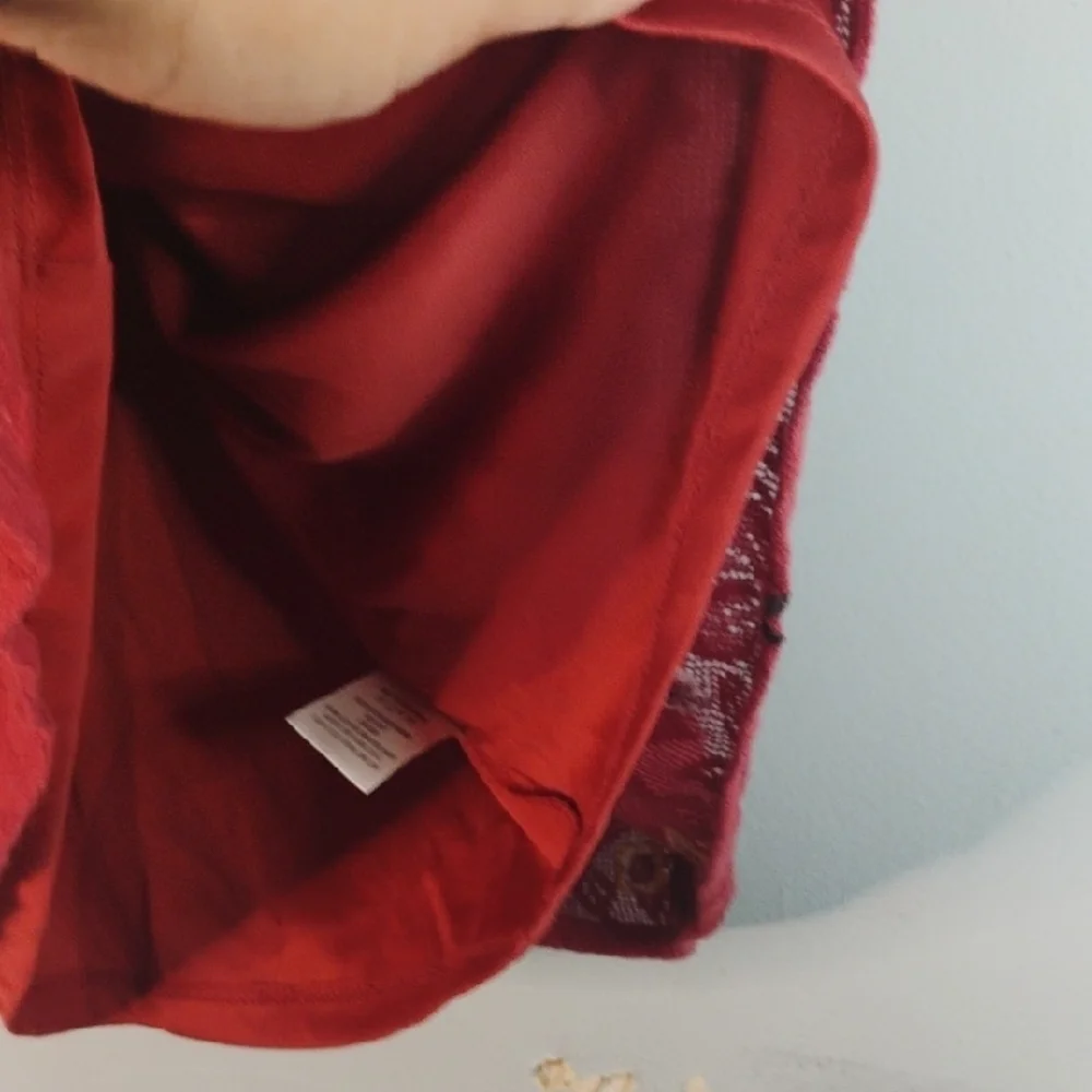 Mi ami Red Sleeveless Ruffled Crew Neck Floral Embroidered Sleeveless Sundress S